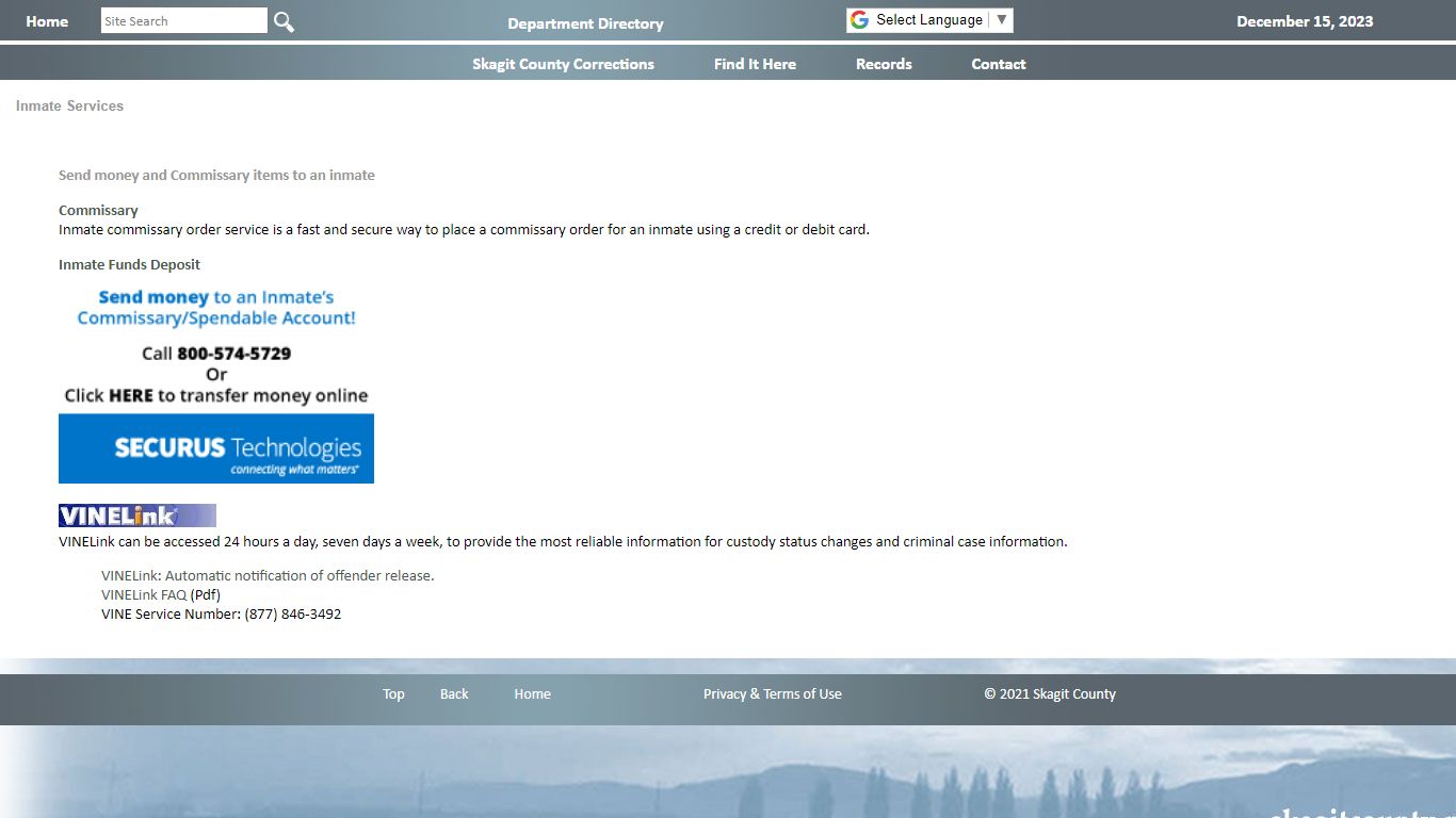 Inmate Services - Skagit County Government Home Page